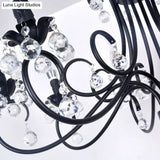 Vintage Bent Arm Frame Ceiling Light - 6/8 Black Lights With Crystal Drop For Living Room
