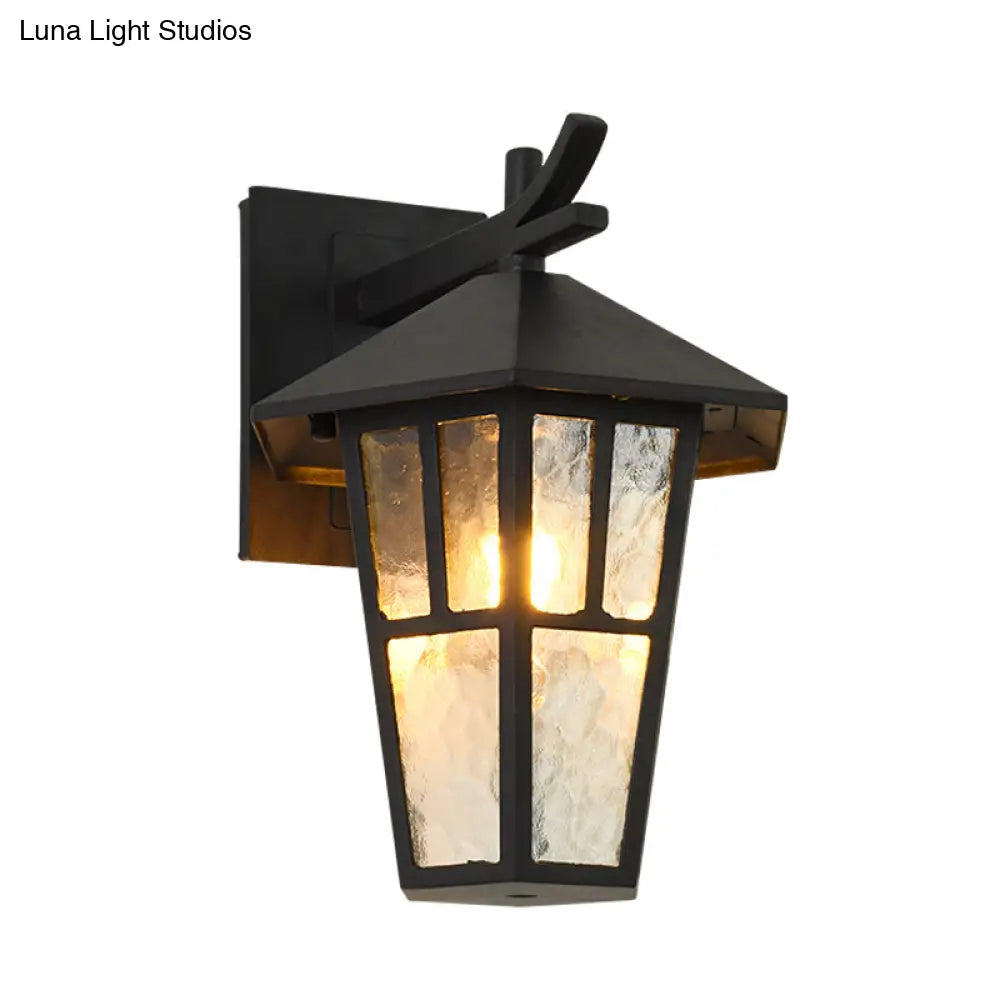 Vintage Birdcage Wall Sconce - Elegant Outdoor Bronze/Black Lamp With Clear Water Glass Single Light