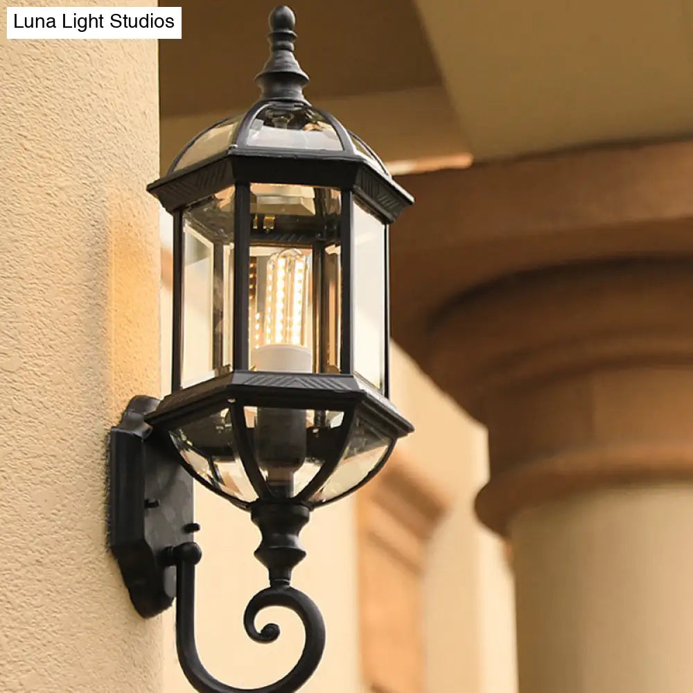 Vintage Birdcage Wall Sconce With Clear Glass Shade - Single-Bulb Garden Light Fixture