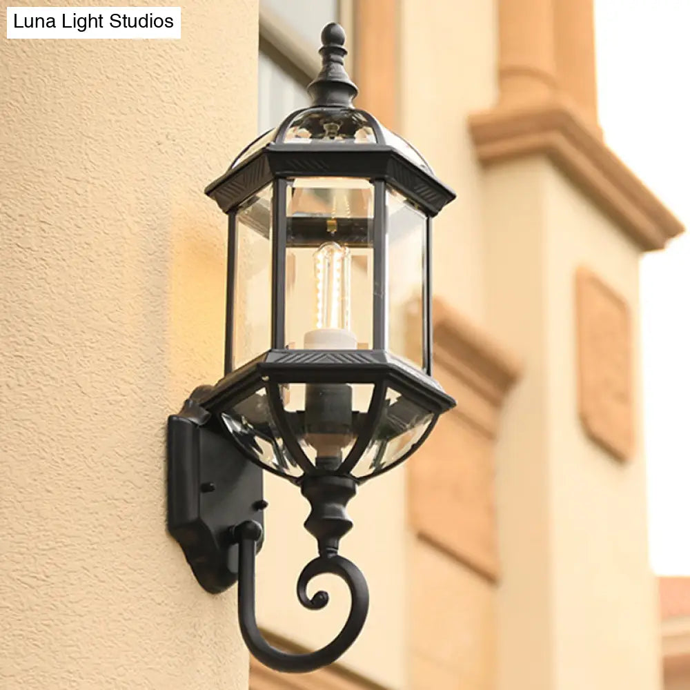 Vintage Birdcage Wall Sconce With Clear Glass Shade - Single-Bulb Garden Light Fixture