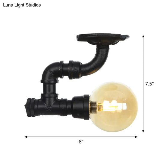 Vintage Black 1 - Light Ball Semi Flush Mount Ceiling Lamp With Amber Glass Finish