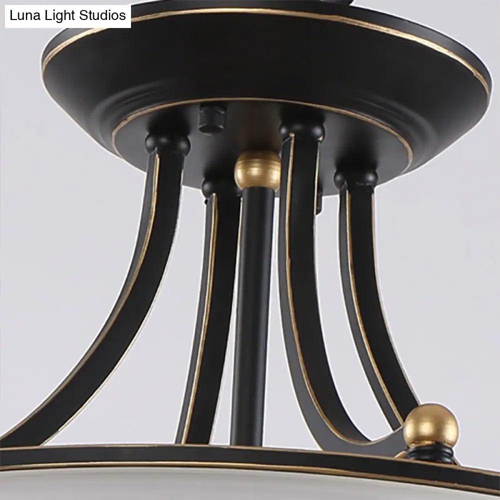 Vintage Black And White Glass Semi-Flush Light Fixture For Corridor
