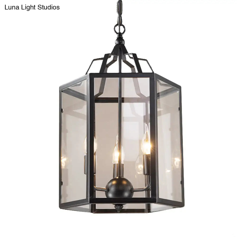 Vintage Black/White Candle Chandelier With 3-Light Clear Glass Pendant Fixture