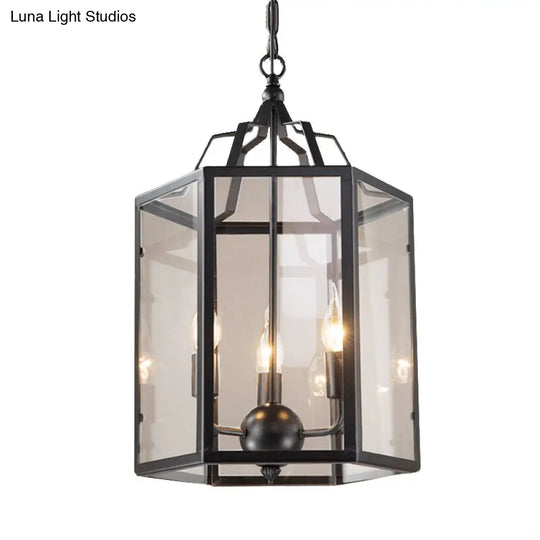 Vintage Black/White Candle Chandelier With 3-Light Clear Glass Pendant Fixture