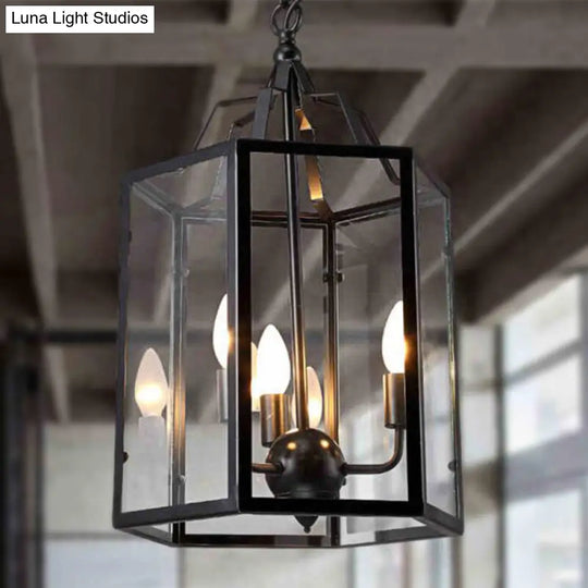 Vintage Black/White Candle Chandelier With 3-Light Clear Glass Pendant Fixture Black