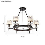 Vintage Black Barrel Hanging Light: Metal Chandelier With Prismatic Glass Shades - 3/6/8 Lights