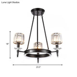 Vintage Black Barrel Hanging Light: Metal Chandelier With Prismatic Glass Shades - 3/6/8 Lights