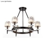Vintage Black Barrel Hanging Light: Metal Chandelier With Prismatic Glass Shades - 3/6/8 Lights
