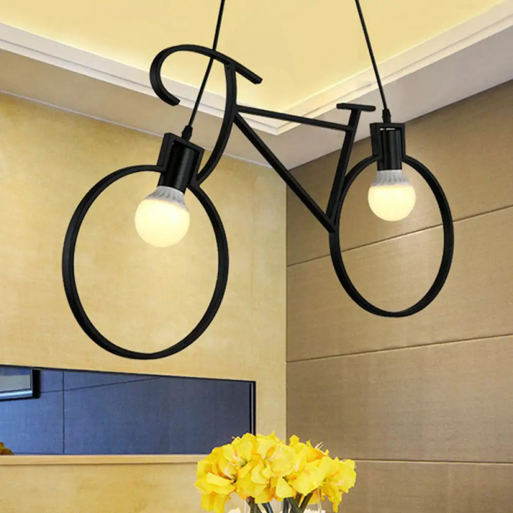Vintage Black Bicycle Iron Chandelier Light - 2 Heads Restaurant Pendant Fixture