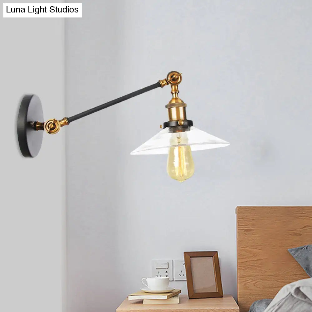 Vintage Black/Brass/Bronze Cone Glass Sconce Light - 8/12 Arm