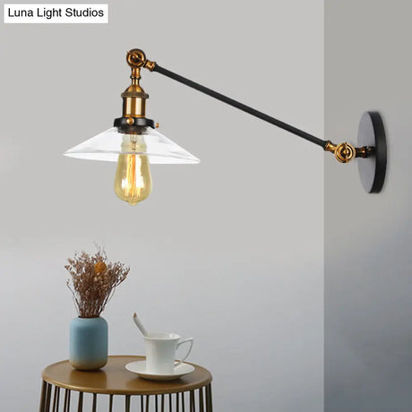 Vintage Black/Brass/Bronze Cone Glass Sconce Light - 8/12 Arm