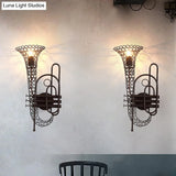 Vintage Black/Brass Iron Wall Sconce Lighting: 1-Light Saxophone Mount Lamp For Bedroom