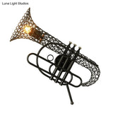 Vintage Black/Brass Iron Wall Sconce Lighting: 1-Light Saxophone Mount Lamp For Bedroom