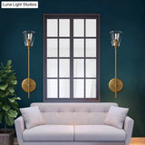 Vintage Black/Brass Pencil Arm Wall Lamp With Clear Glass Shade