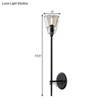 Vintage Black/Brass Pencil Arm Wall Lamp With Clear Glass Shade
