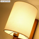 Vintage Black/Bronze Wall Sconce With Fabric Cylinder Shade For Hallway Lighting