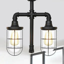 Vintage Black Caged Semi Flush Mount Ceiling Lamp With Clear Glass - 2 Heads Lighting / B