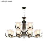 Vintage Black Chandelier: Flower White Glass Ceiling Light 3/6/8 Lights For Bedroom Fixture