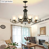 Vintage Black Chandelier: Flower White Glass Ceiling Light 3/6/8 Lights For Bedroom Fixture