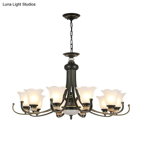 Vintage Black Chandelier: Flower White Glass Ceiling Light 3/6/8 Lights For Bedroom Fixture