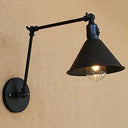 Vintage Black Cone Wall Lamp Kit With Swing Arm & On/Off Button For Bedroom - Iron 1/2-Head Mount