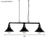 Vintage Black Conical Island Light Fixture - 3-Light Metal Pendant For Dining Room