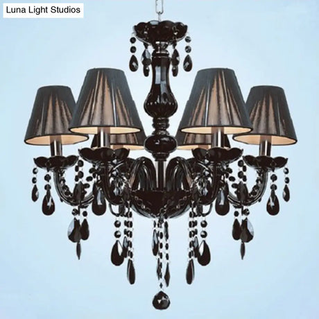 Vintage Black Crystal 6-Light Candle Chandelier - Elegant Ceiling Pendant For Living Room