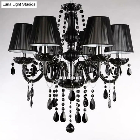 Vintage Black Crystal 6-Light Candle Chandelier - Elegant Ceiling Pendant For Living Room