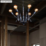 Vintage Black Dining Room Chandelier - Metallic Multi-Head Pendant Light