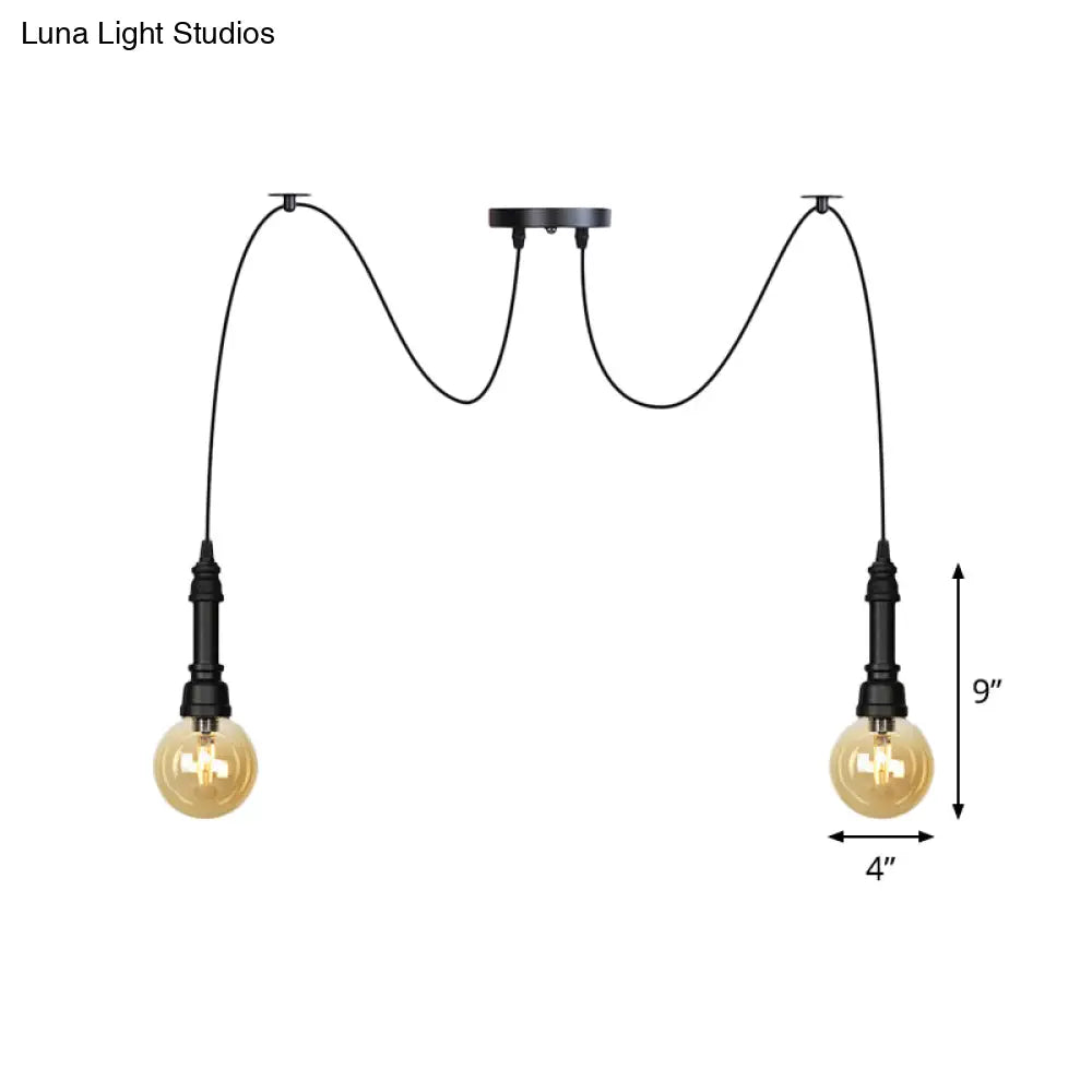 Vintage Black Finish Amber Glass Chandelier - Multi Light Pendant Lamp For Global Restaurants