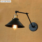 Vintage Black Finish Conic Sconce Light Fixture With Adjustable Metallic Arm - Ideal Wall Lighting