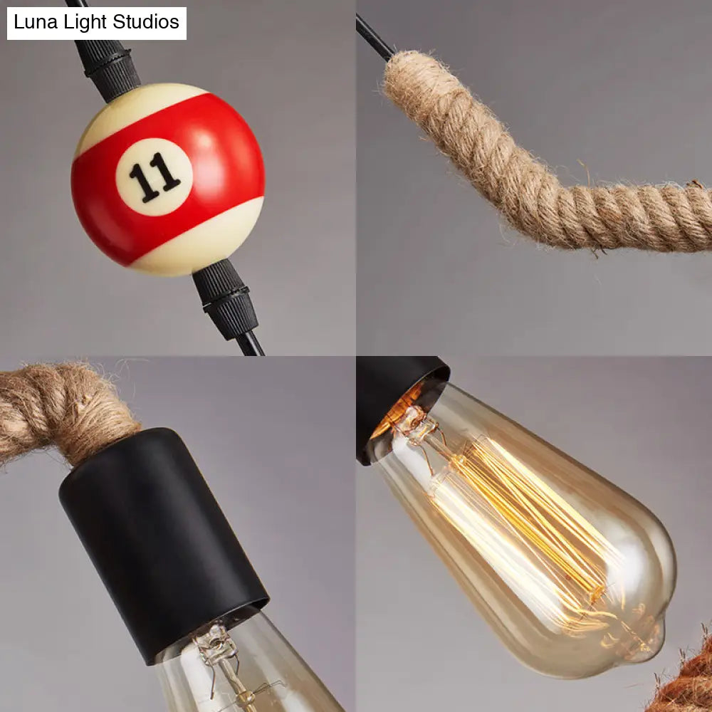 Vintage Black Finish Hemp Rope Suspension Lamp With Unique Triangle/Round Frame Design - 1 Light