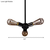 Vintage Black Finish Metal Bare Bulb Chandelier With Hanging Rod - 3/4/5 Lights For Bar