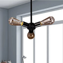 Vintage Black Finish Metal Bare Bulb Chandelier With Hanging Rod - 3/4/5 Lights For Bar 3 /