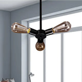 Vintage Black Finish Metal Bare Bulb Chandelier With Hanging Rod - 3/4/5 Lights For Bar 3 /