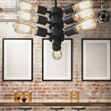 Vintage Black Finish Metal Bare Bulb Chandelier With Hanging Rod - 3/4/5 Lights For Bar 9 /