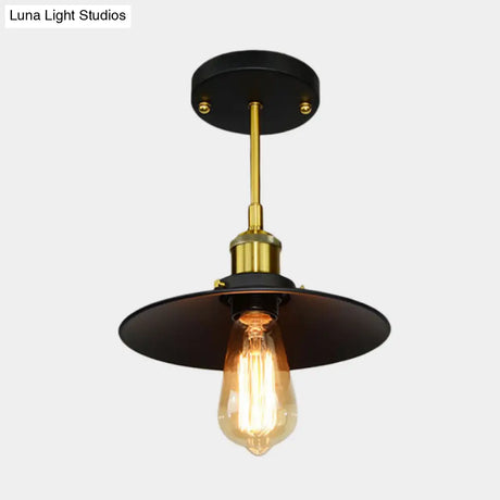 Vintage Black Flared Semi Flush Mount Ceiling Light With Metallic Finish