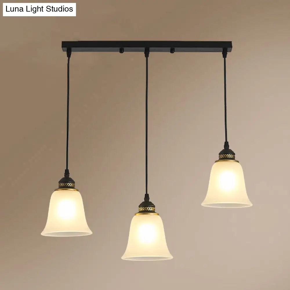 Vintage Black Frosted Glass 3-Head Bell Pendant Light - Perfect For Restaurants / Linear