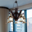 Vintage Black Glass Chandelier - 5 Lights Ceiling Fixture For Living Room