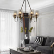 Vintage Black Glass Ribbed Chandelier - Cylindrical Suspension Lamp For Dining Room 6 /