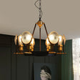 Vintage Black Grid Glass Lens Chandelier Lamp - 6/9/12 Lights Hanging Light Kit For Restaurants 6 /