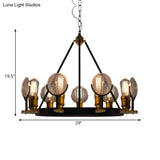 Vintage Black Grid Glass Lens Chandelier Lamp - 6/9/12 Lights Hanging Light Kit For Restaurants