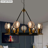 Vintage Black Grid Glass Lens Chandelier Lamp - 6/9/12 Lights Hanging Light Kit For Restaurants