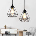 Vintage Black Iron Diamond Ceiling Lamp For Dining Room Single-Bulb Hanging Light