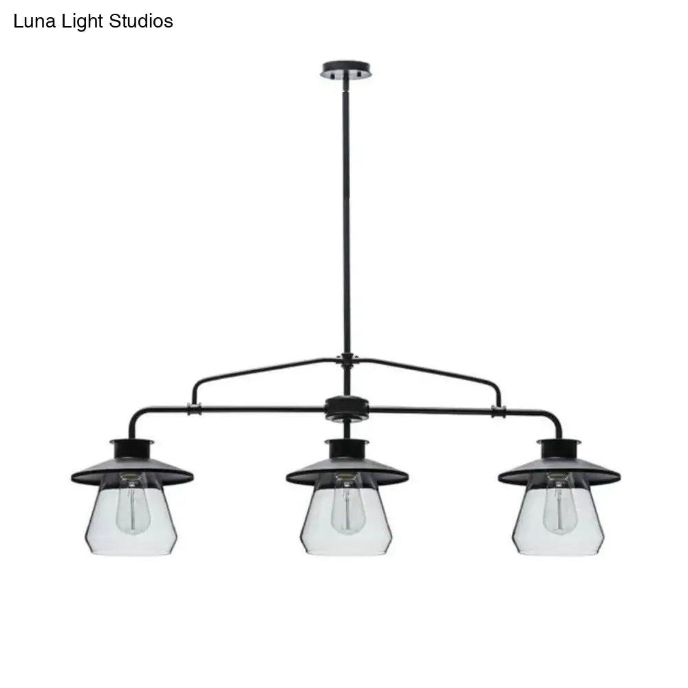 Vintage Black Jar-Shaped Hanging Lamp Kit: Clear Glass Island Lighting For Dining Room (3 Bulbs)