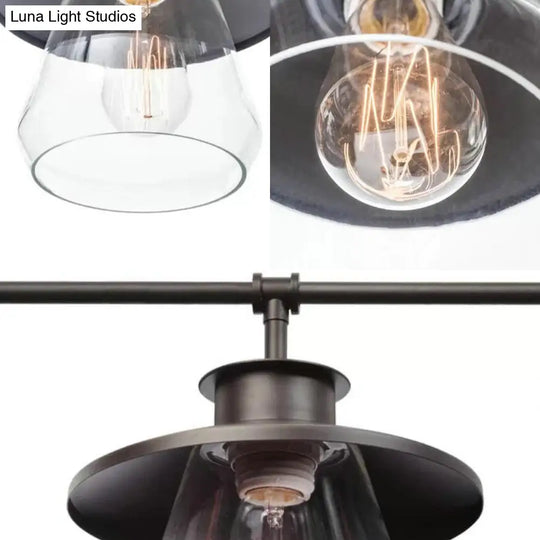 Vintage Black Jar-Shaped Hanging Lamp Kit: Clear Glass Island Lighting For Dining Room (3 Bulbs)