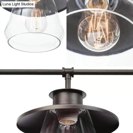 Vintage Black Jar-Shaped Hanging Lamp Kit: Clear Glass Island Lighting For Dining Room (3 Bulbs)