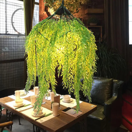 Vintage Black Metal Caged Pendant Light With Plant Accent For Restaurant - 1 Bulb Led 18’/21.5 / 18’