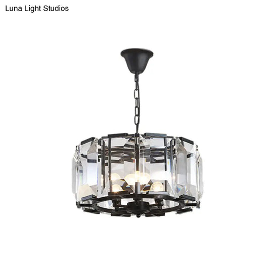 Metal Drum Shade Ceiling Chandelier With Crystal Block: Vintage 5/8 Heads Hanging Lamp (18/25.5