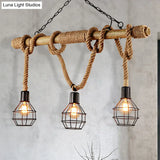 Vintage Black Metal Island Light With 3 Caged Lights For Dining Room